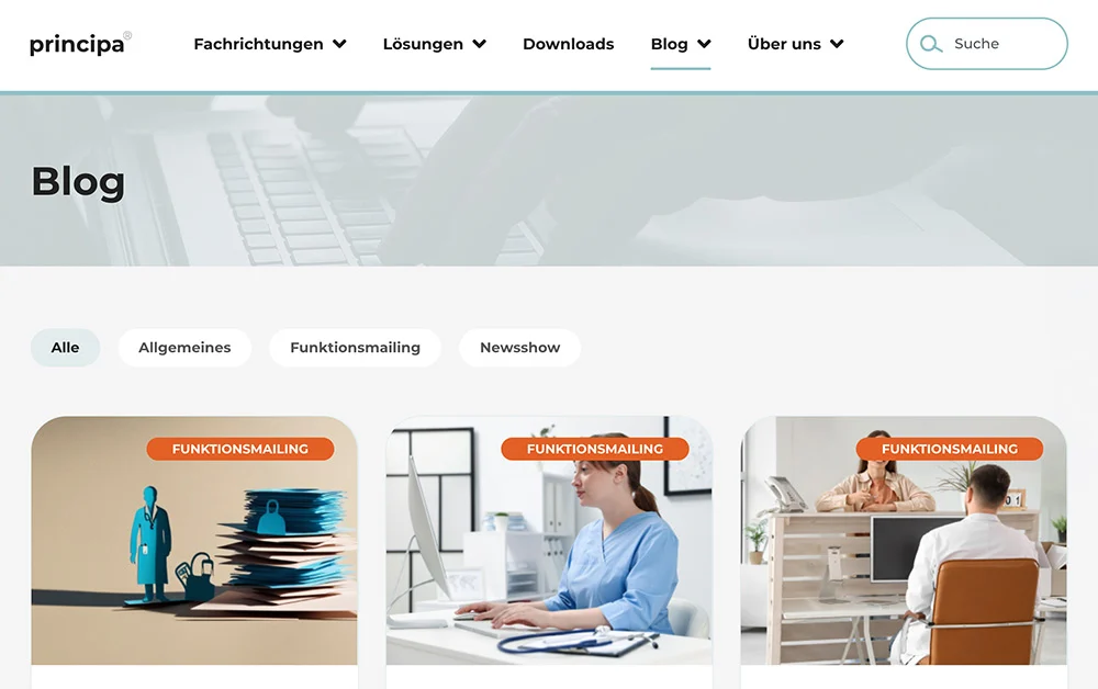 Blogarchiv einer Praxissoftware-Website mit modernem Webdesign